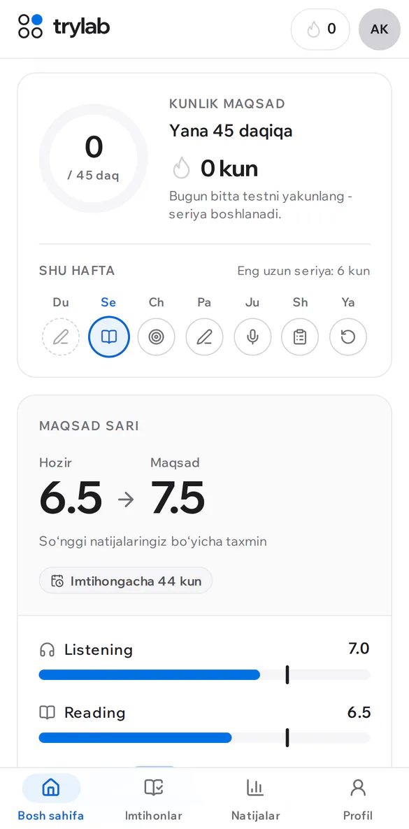 Telefonda kunlik maqsad, haftalik seriya va maqsad ballgacha masofa